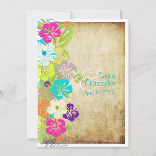 PixDezinesヴィンテージHIBISCUS LEIS/ルアウ(ハワイ式宴会)/DIYカラー 招待状 (正面)