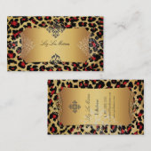 PixDezinesヴィンテージleopard+damask 名刺 (正面/裏面)