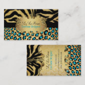 PixDezinesヴィンテージLEOPARD+ZEBRA+フェイク+金ゴールド+LABEL 名刺 (正面/裏面)