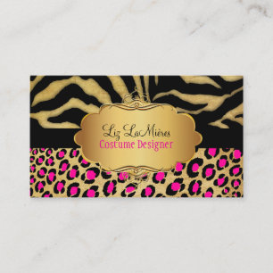 PixDezinesヴィンテージLEOPARD+ZEBRA+フェイク+金ゴールド+LABEL 名刺