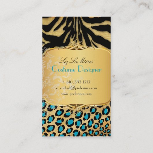 PixDezinesヴィンテージLEOPARD+ZEBRA+フェイク+金ゴールド+LABEL 名刺 (裏面)