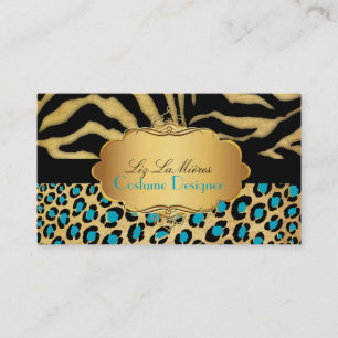 PixDezinesヴィンテージLEOPARD+ZEBRA+フェイク+金ゴールド+LABEL 名刺