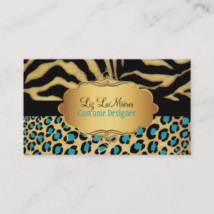 PixDezinesヴィンテージLEOPARD+ZEBRA+フェイク+金ゴールド+LABEL 名刺