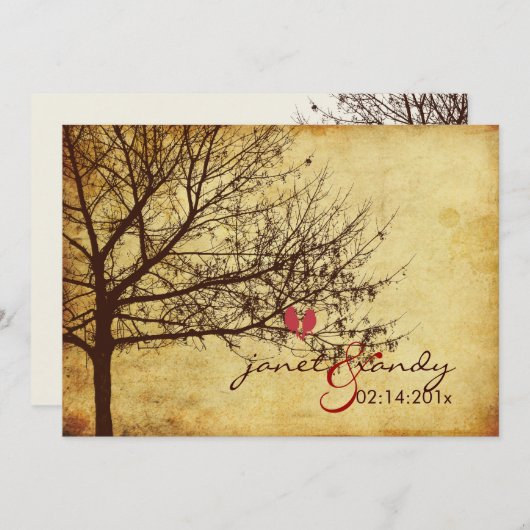 PixDezinesヴィンテージLOVE BIRDS 招待状 (正面/裏面)