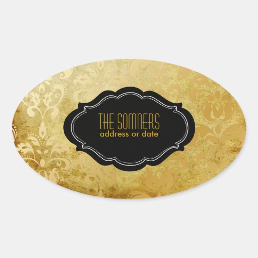 PixDezinesヴィンテージlys damask/DIY背景 楕円形シール (正面)