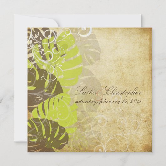 PixDezinesヴィンテージmonstera+swarls/diy背景 招待状 (正面)