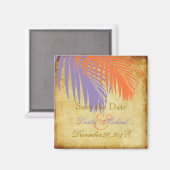 PixDezinesヴィンテージPalm Fronds、日付の保存 マグネット (正面/裏面)