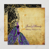 PixDezinesヴィンテージpeacock+lace+filigree旋回 招待状 (正面/裏面)