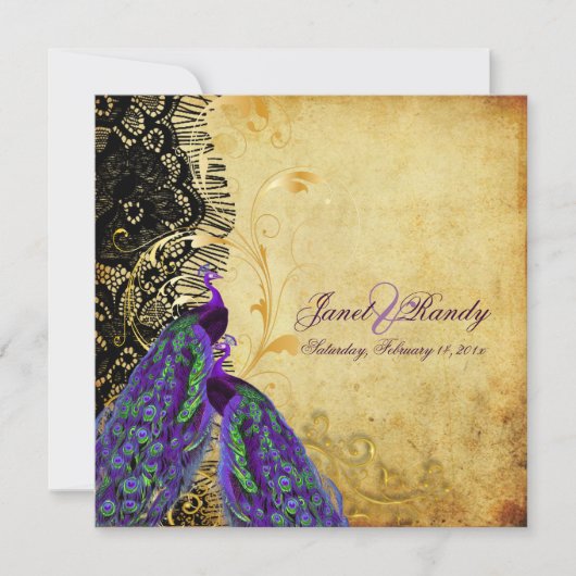 PixDezinesヴィンテージpeacock+lace+filigree旋回 招待状 (正面)