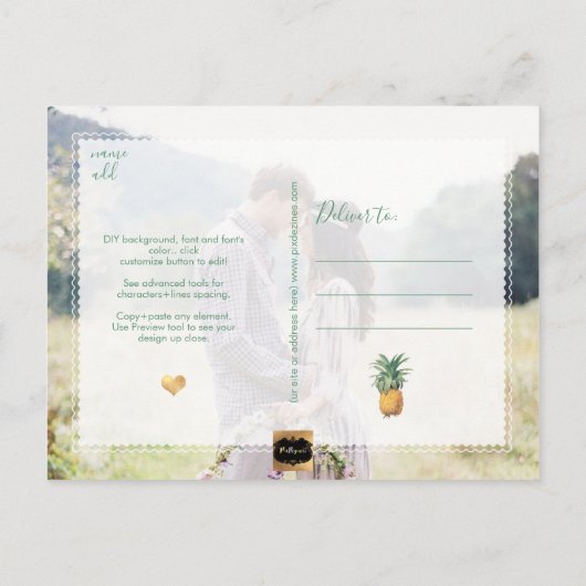 PixDezinesヴィンテージPineapple/Save the Date 案内ポストカード (裏面)