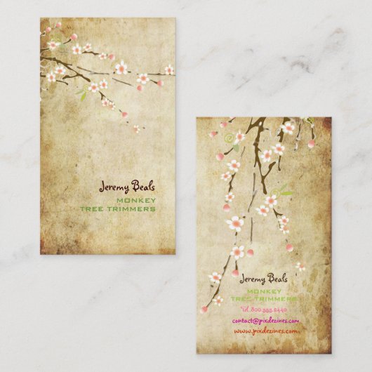 PixDezinesヴィンテージPINKさくらんぼBROWS/桜♥♥ 名刺 (正面/裏面)