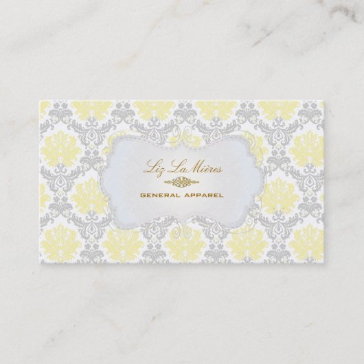 PixDezinesヴィンテージpique damask/yellow+gray 名刺 (正面)