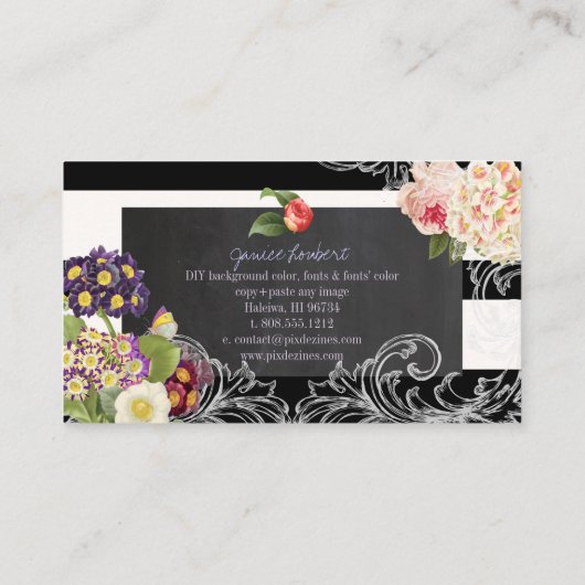 PixDezinesヴィンテージprimrose、peonies 名刺 (裏面)