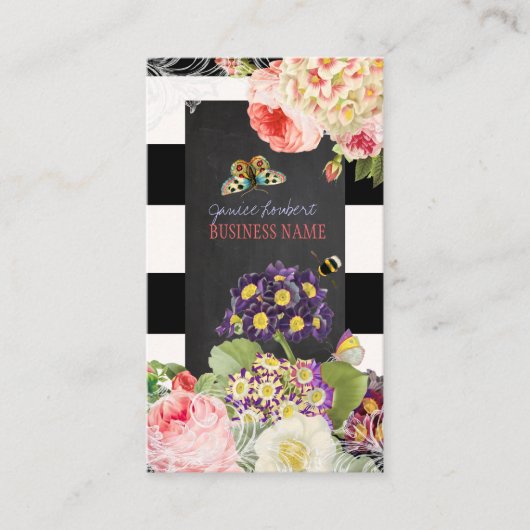 PixDezinesヴィンテージprimrose、peonies 名刺 (正面)