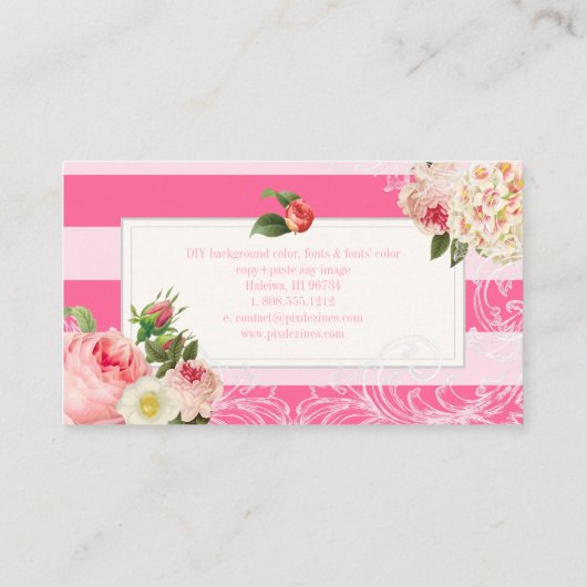 PixDezinesヴィンテージprimrose、peonies/DIYstripes 名刺 (裏面)