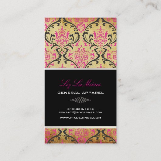 PixDezinesヴィンテージRossi Damask/black+pink 名刺 (正面)