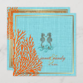 PixDezinesヴィンテージseahors+coral/linen 招待状 (正面/裏面)