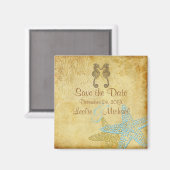 PixDezinesヴィンテージseahorse+スターフィッシュ/日付の保存 マグネット (正面/裏面)