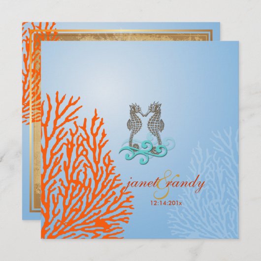 PixDezinesヴィンテージSEAHOUSES+CORAL 招待状 (正面/裏面)