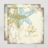 PixDezinesヴィンテージStarfish+フローラビーチ結婚式 招待状 (正面/裏面)