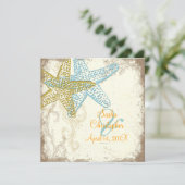 PixDezinesヴィンテージStarfish+フローラビーチ結婚式 招待状 (スタンド正面)