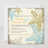 PixDezinesヴィンテージStarfish+フローラビーチ結婚式 招待状 (裏面)