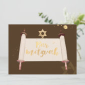 PixDezinesヴィンテージtorahスクロールバー(ユダヤ教の)バル・ミツバー 招待状 (スタンド正面)