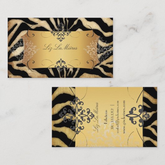 PixDezinesヴィンテージZEBRA/LACE DAMASK 名刺 (正面/裏面)