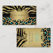 PixDezinesヴィンテージzebra+leopard 名刺 (正面/裏面)