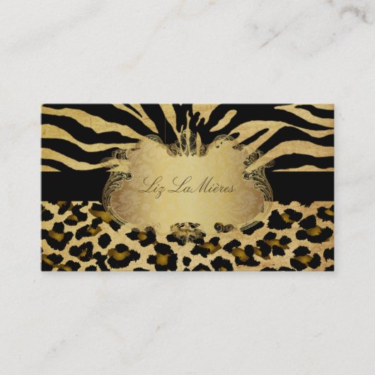 PixDezinesヴィンテージzebra+leopard 名刺 (正面)