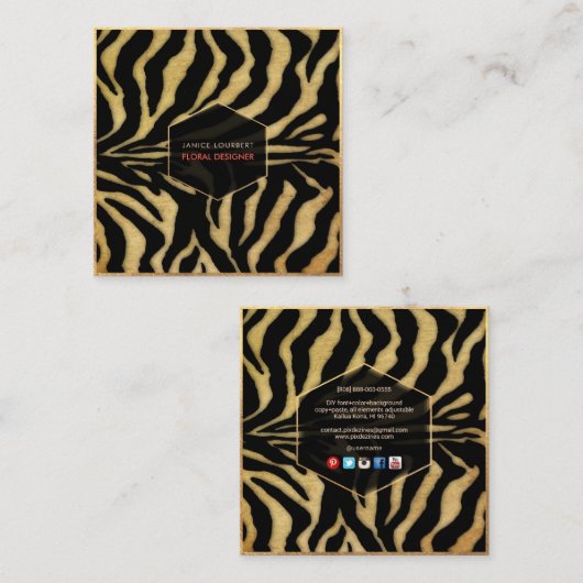 PixDezinesヴィンテージZEBRA STRIPES スクエア名刺 (正面/裏面)
