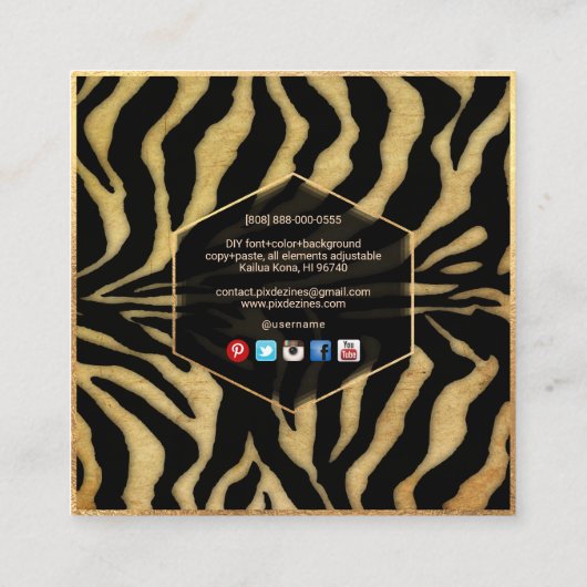 PixDezinesヴィンテージZEBRA STRIPES スクエア名刺 (裏面)