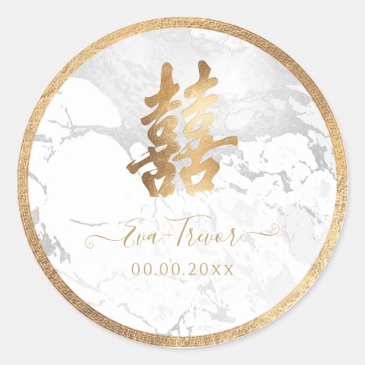 PixDezines二重幸福大理石フェイク金ゴールド ラウンドシール (正面)