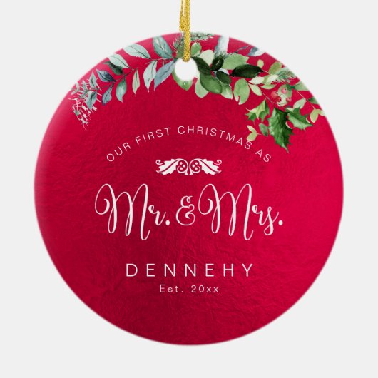 PixDezines冬のリース、初めてのクリスマス セラミックオーナメント (裏面)