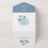 PixDezines冬H2花エレガント白ブルー オールインワン招待状 (外側)