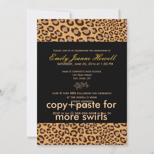 PixDezines卒業版、Leopard Print 招待状 (裏面)