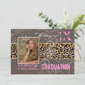 PixDezines卒業/チーター、ネオンピンク 招待状 (スタンド正面)