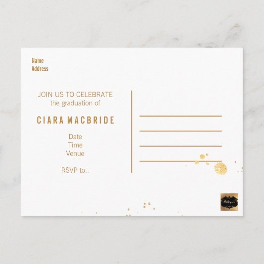 PixDezines卒業/フェイク金ゴールドフォント 案内ポストカード (裏面)