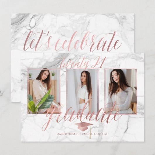 PixDezines大理石フェイクバラ金ゴールド卒業案 招待状 (正面/裏面)