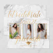 PixDezines大理石フェイク金ゴールド卒業Invita 招待状 (正面/裏面)