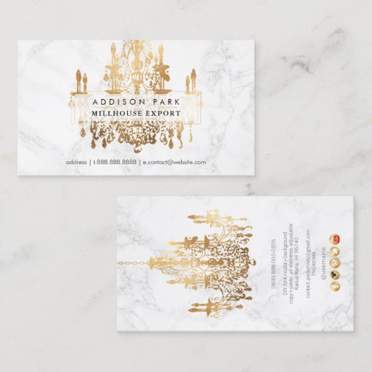 PixDezines大理石フェイク金ゴールド結晶シャンデリア 名刺 (正面/裏面)