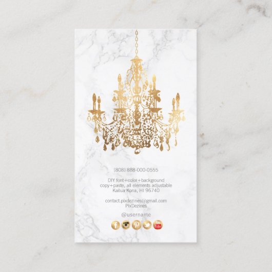 PixDezines大理石フェイク金ゴールド結晶シャンデリア 名刺 (裏面)