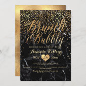 PixDezines大理石ブランチ+バブリーめまい/フェイク金ゴールド 招待状 (正面/裏面)