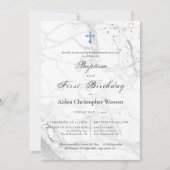 PixDezines大理石ブルークロスバプテスマ1st誕生日 招待状 (正面)