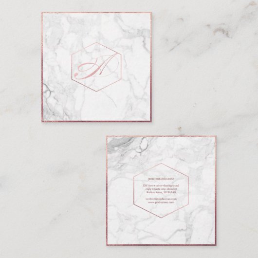 PixDezines大理石+エレガントバラフェイク金ゴールドモノグラム スクエア名刺 (正面/裏面)