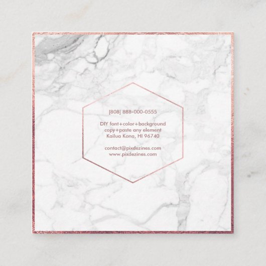 PixDezines大理石+エレガントバラフェイク金ゴールドモノグラム スクエア名刺 (裏面)