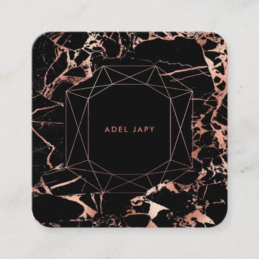 PixDezines大理石+バラフェイク金ゴールドエメラルドカット スクエア名刺 (正面)