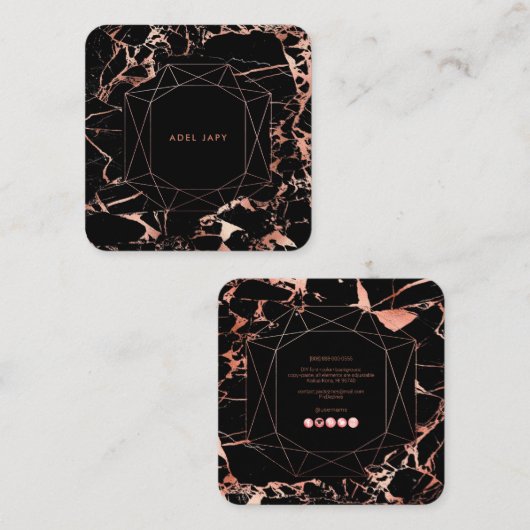 PixDezines大理石+バラフェイク金ゴールドエメラルドカット スクエア名刺 (正面/裏面)