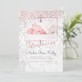 PixDezines大理石+バラフェイク金ゴールドドット《キリスト教》洗礼式や命名式 招待状 (スタンド正面)