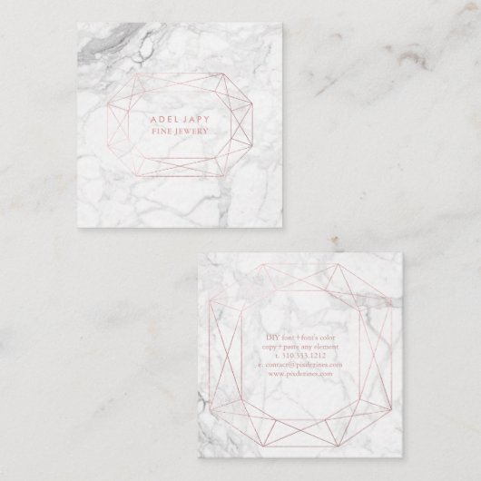 PixDezines大理石+バラフェイク金ゴールド楕円カット スクエア名刺 (正面/裏面)